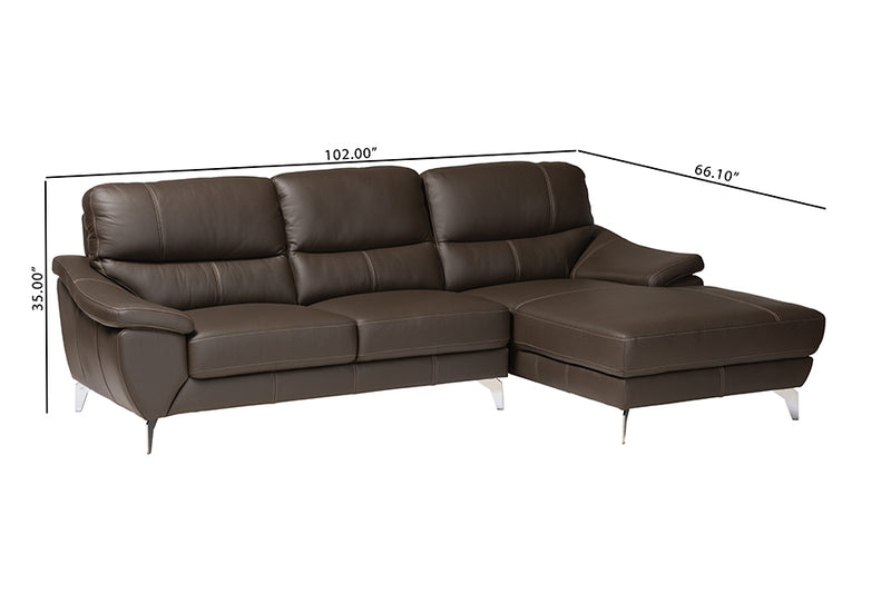 Harumi Modern Brown Full Leather Sectional Sofa w/Right Facing Chaise