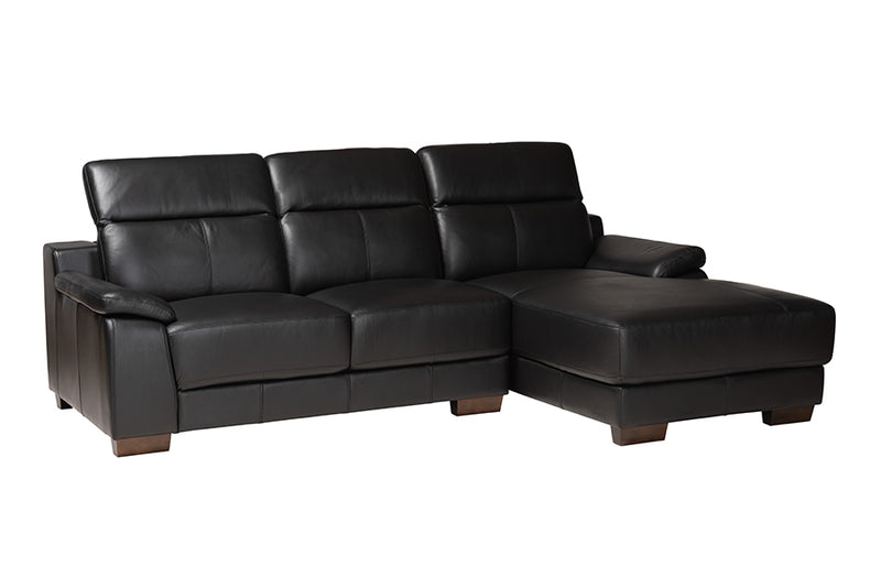 Suvi Modern Black Full  Leather Sectional Sofa w/Right Facing Chaise