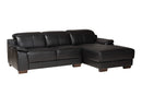 Suvi Modern Black Full Leather Sectional Sofa w/Right Facing Chaise Baxton