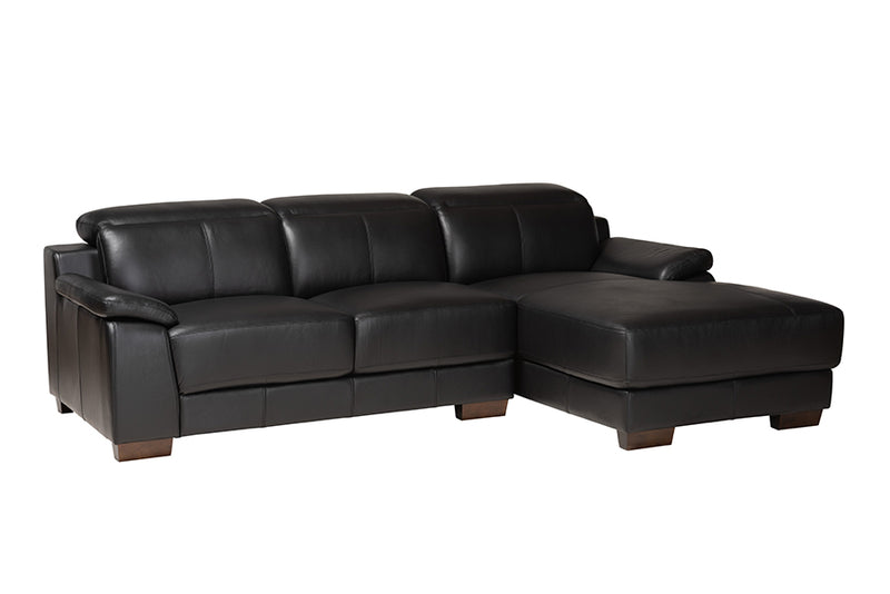 Suvi Modern Black Full  Leather Sectional Sofa w/Right Facing Chaise