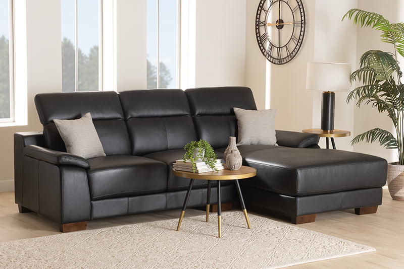 Suvi Modern Black Full  Leather Sectional Sofa w/Right Facing Chaise