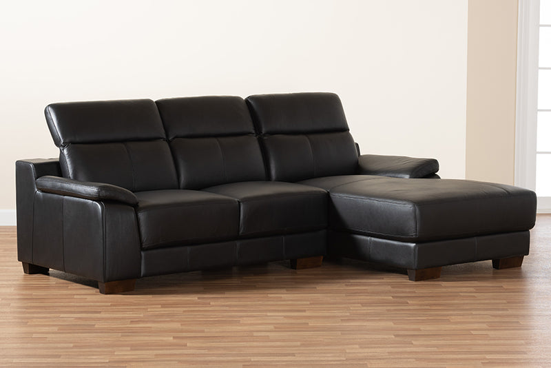 Suvi Modern Black Full  Leather Sectional Sofa w/Right Facing Chaise