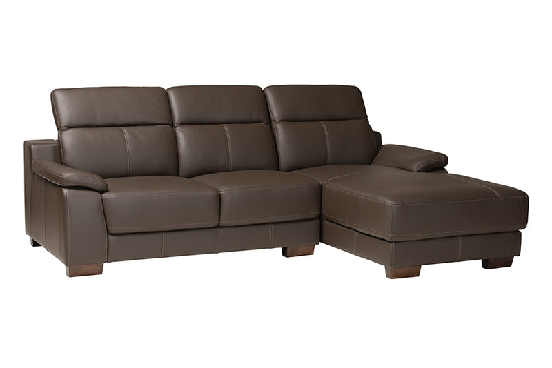 Suvi Modern Brown Full  Leather Sectional Sofa w/Right Facing Chaise