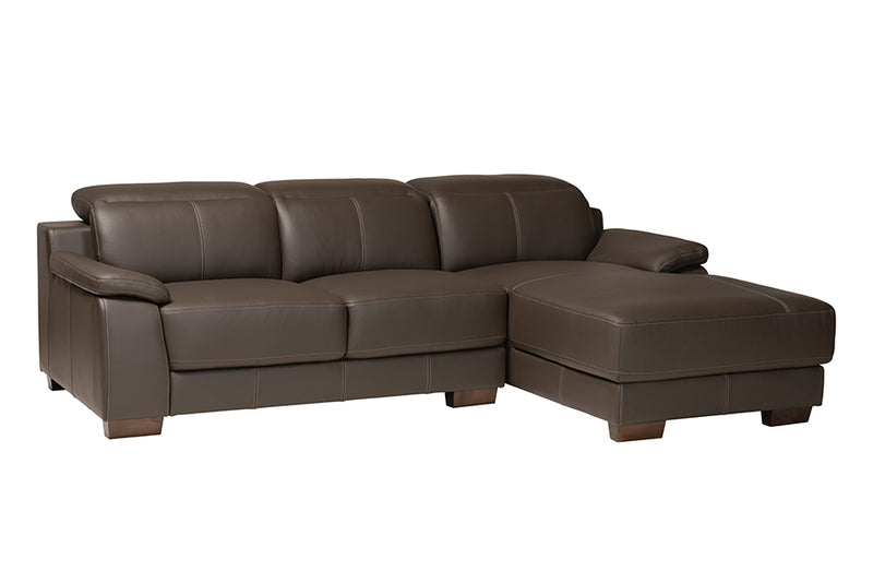 Suvi Modern Brown Full  Leather Sectional Sofa w/Right Facing Chaise