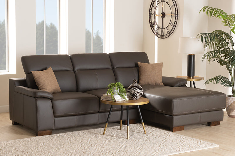 Suvi Modern Brown Full  Leather Sectional Sofa w/Right Facing Chaise