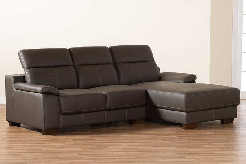 Suvi Modern Brown Full  Leather Sectional Sofa w/Right Facing Chaise