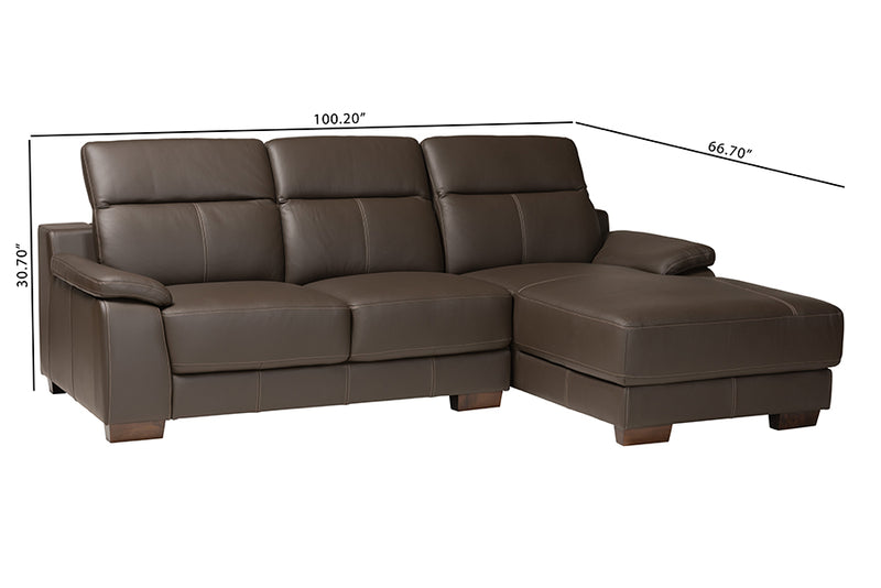 Suvi Modern Brown Full  Leather Sectional Sofa w/Right Facing Chaise