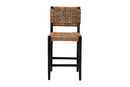 Delilah Dark Brown Mahogany Wood and Seagrass Counter Stool Baxton