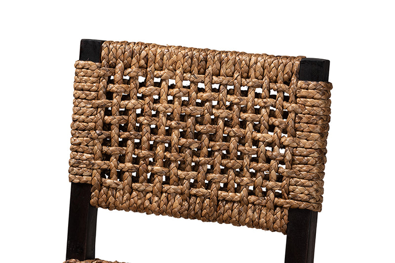 Delilah Modern Bohemian Dark Brown Mahogany Wood and Seagrass Counter Stool