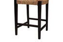 Delilah Dark Brown Mahogany Wood and Seagrass Counter Stool Baxton