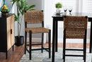 Delilah Dark Brown Mahogany Wood and Seagrass Counter Stool Baxton