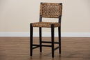 Delilah Dark Brown Mahogany Wood and Seagrass Counter Stool Baxton