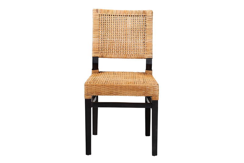 Merci Modern Bohemian Natural Brown Rattan and Espresso Brown Mahogany Wood Dining Chair