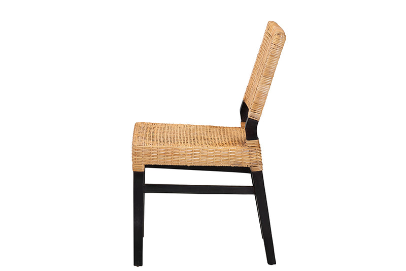 Merci Modern Bohemian Natural Brown Rattan and Espresso Brown Mahogany Wood Dining Chair