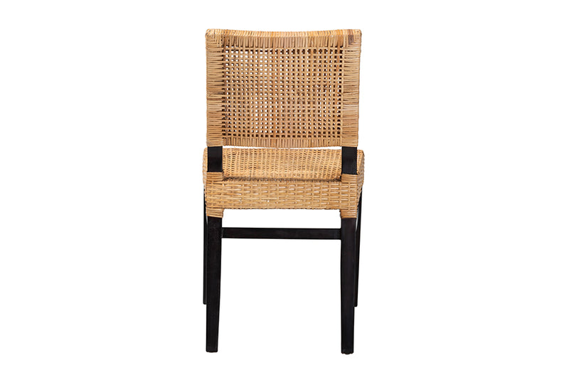 Merci Modern Bohemian Natural Brown Rattan and Espresso Brown Mahogany Wood Dining Chair