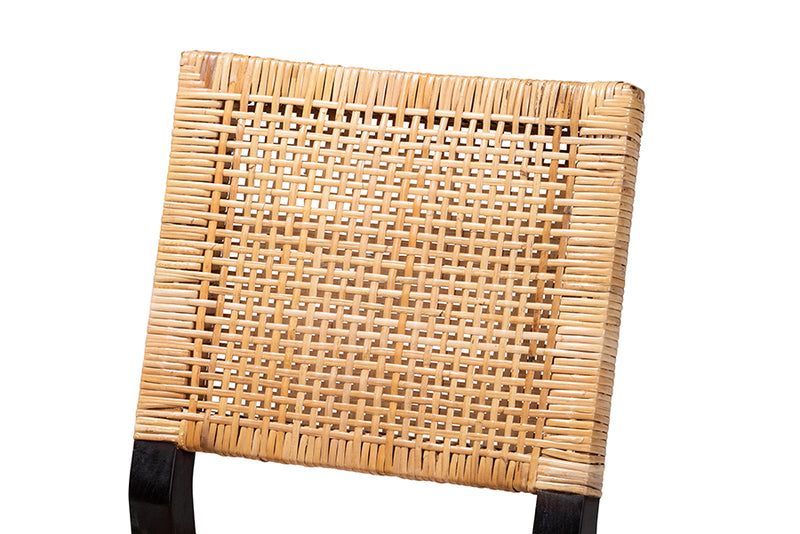 Merci Modern Bohemian Natural Brown Rattan and Espresso Brown Mahogany Wood Dining Chair