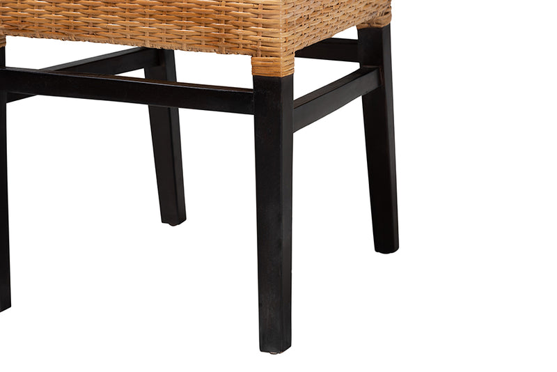 Merci Modern Bohemian Natural Brown Rattan and Espresso Brown Mahogany Wood Dining Chair