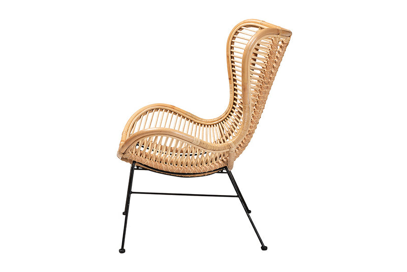 Rovelyn Natural Brown Rattan and Black Metal Accent Chair Baxton