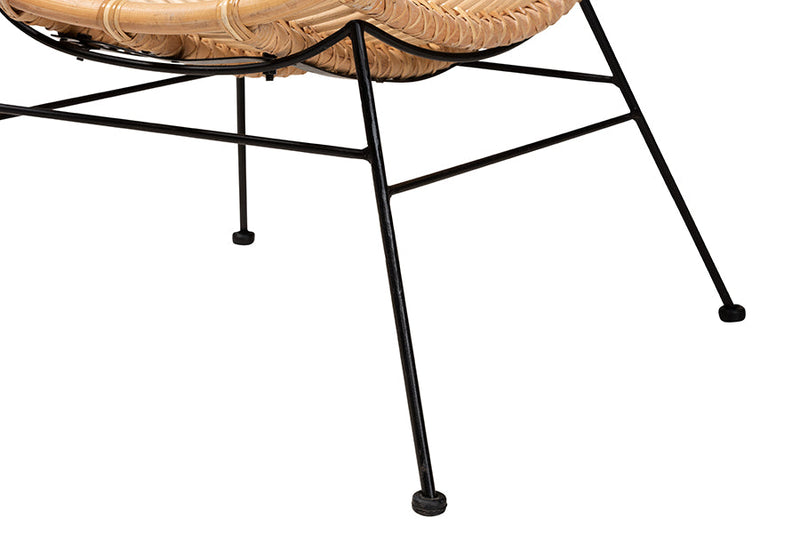 Rovelyn Natural Brown Rattan and Black Metal Accent Chair Baxton