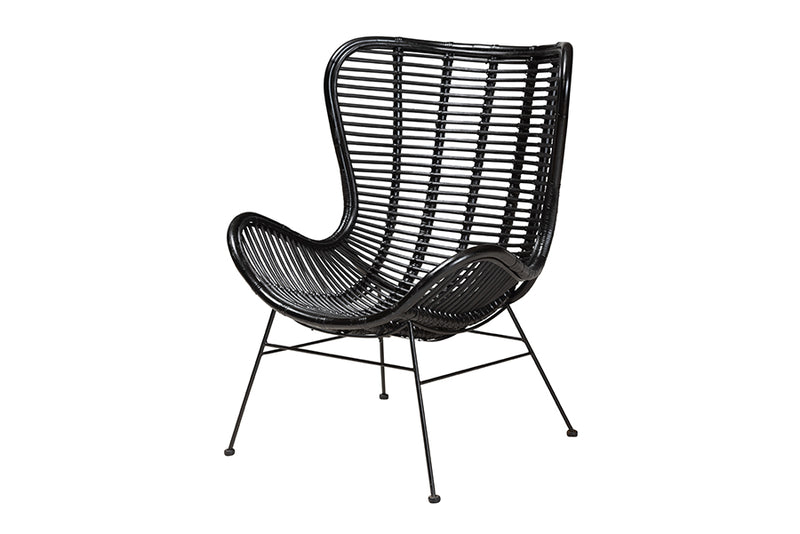 Rovelyn Modern Bohemian Black Rattan and Metal Accent Chair