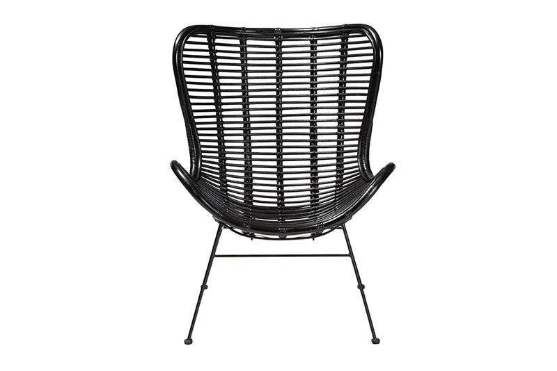 Rovelyn Modern Bohemian Black Rattan and Metal Accent Chair