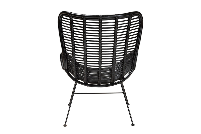 Rovelyn Modern Bohemian Black Rattan and Metal Accent Chair