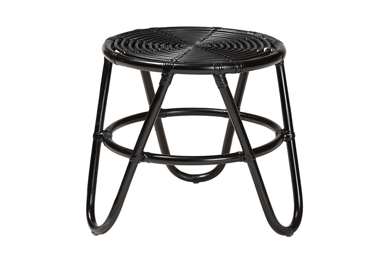 Magy Modern Bohemian Black Finished Rattan End Table