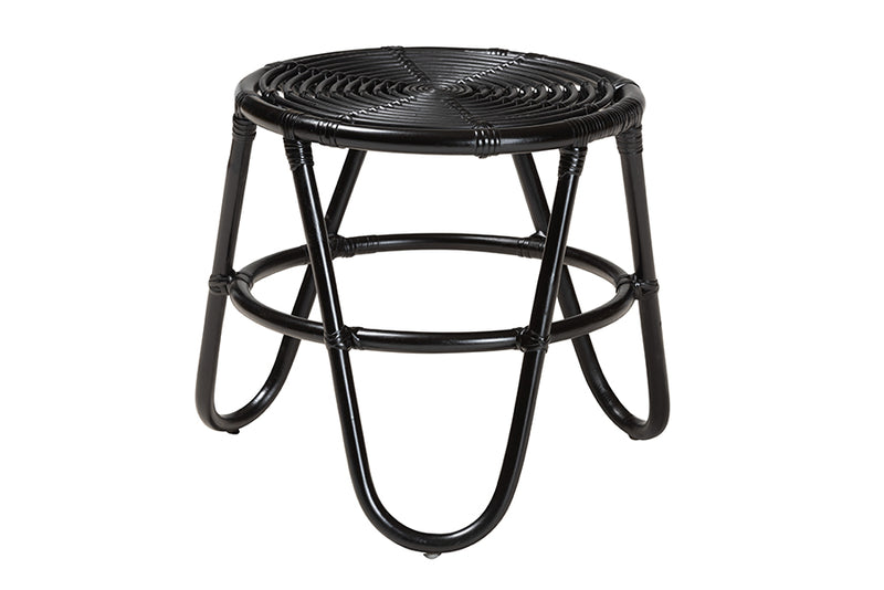 Magy Modern Bohemian Black Finished Rattan End Table