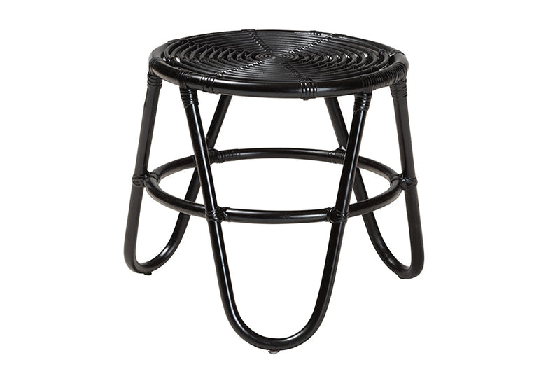 Magy Black Finished Rattan End Table Baxton