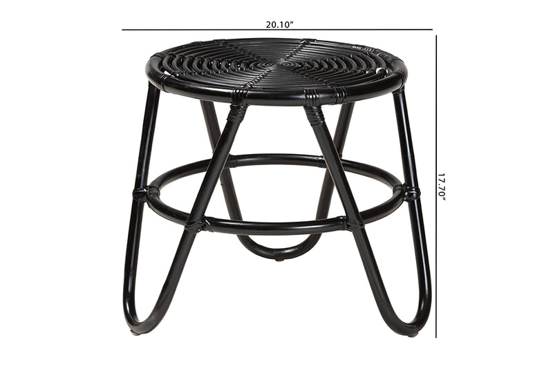 Magy Modern Bohemian Black Finished Rattan End Table