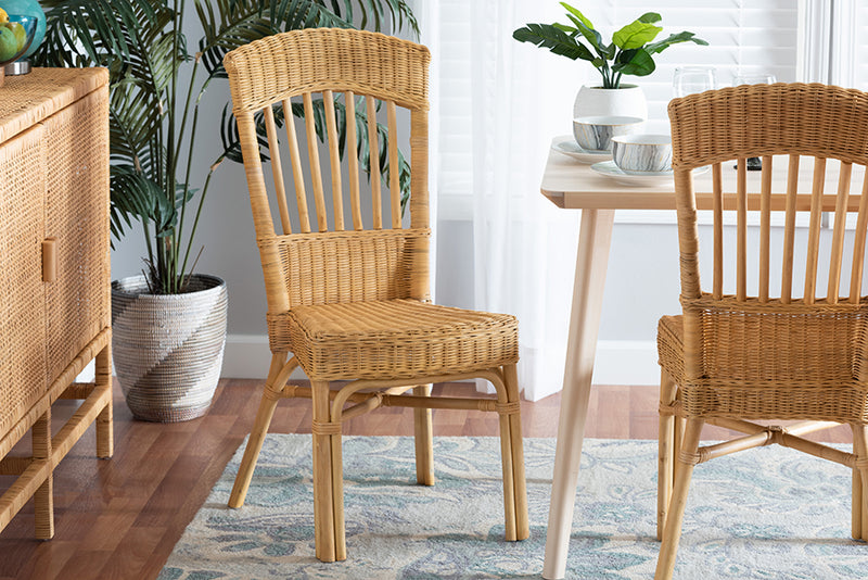 Kalien Modern Bohemian Natural Brown Rattan Dining Chair