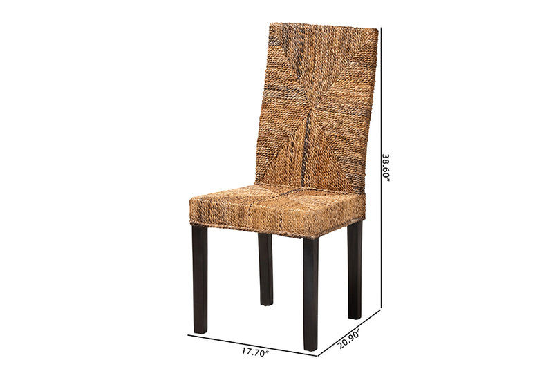 Arnold Modern Bohemian Dark Brown Mahogany Wood and Seagrass Dining Chair