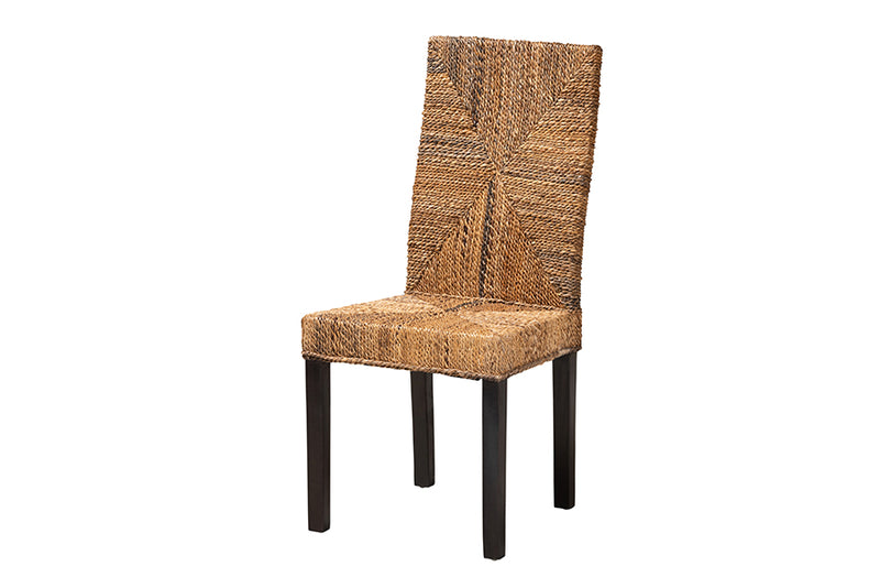 Arnold Modern Bohemian Dark Brown Mahogany Wood and Seagrass Dining Chair