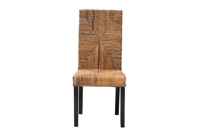 Arnold Modern Bohemian Dark Brown Mahogany Wood and Seagrass Dining Chair