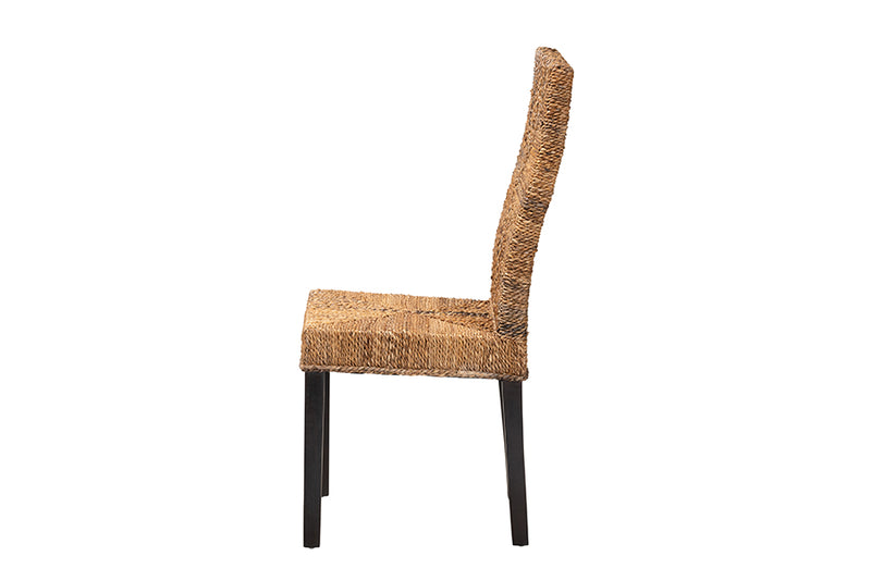 Arnold Modern Bohemian Dark Brown Mahogany Wood and Seagrass Dining Chair