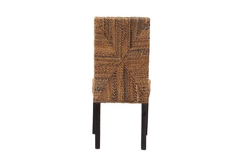 Arnold Modern Bohemian Dark Brown Mahogany Wood and Seagrass Dining Chair