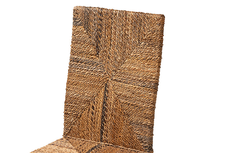 Arnold Modern Bohemian Dark Brown Mahogany Wood and Seagrass Dining Chair