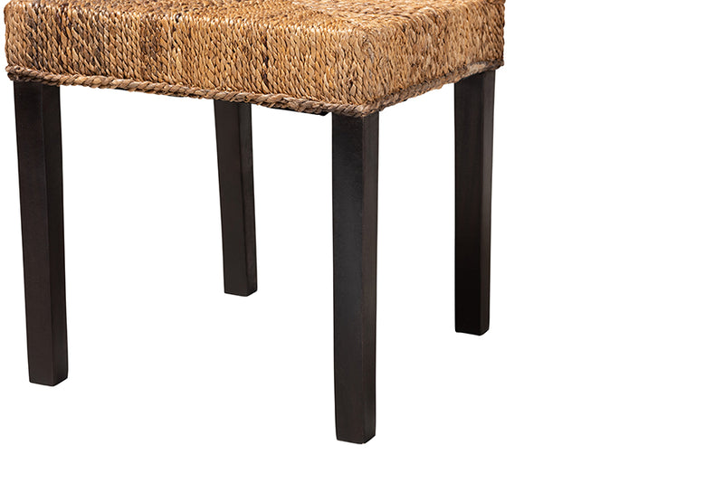 Arnold Modern Bohemian Dark Brown Mahogany Wood and Seagrass Dining Chair