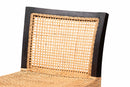 Azmi Dark Brown Mahogany Wood and Natural Rattan Counter Stool Baxton