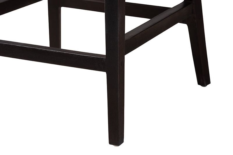 Azmi Modern Bohemian Dark Brown Mahogany Wood and Natural Rattan Counter Stool