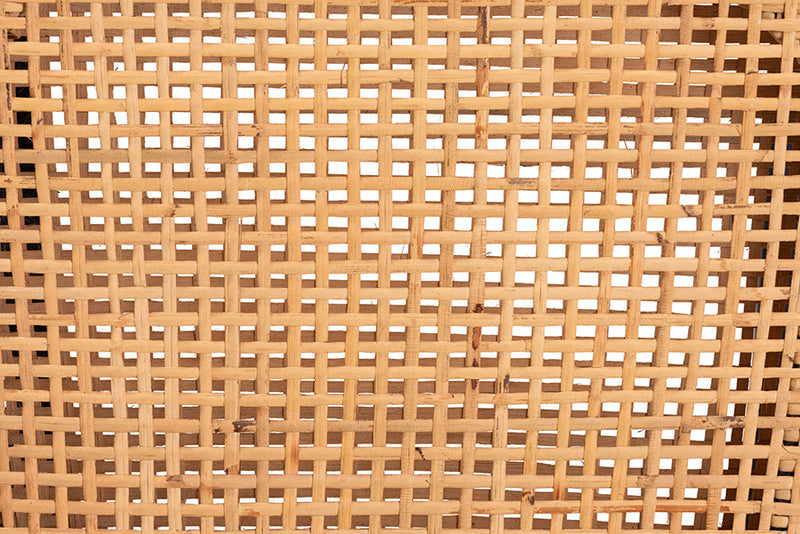 Azmi Dark Brown Mahogany Wood and Natural Rattan Counter Stool Baxton