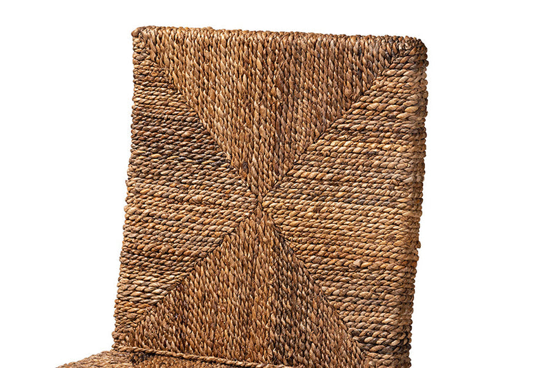Arnold Dark Brown Mahogany Wood and Seagrass Counter Stool Baxton