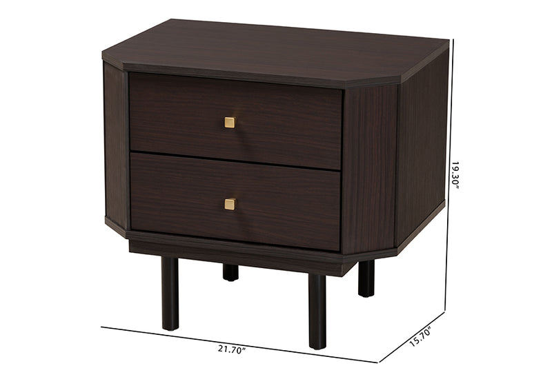 Regina Modern Transitional Two-Tone Black and Espresso Brown Finished Wood 2-Drawer End Table