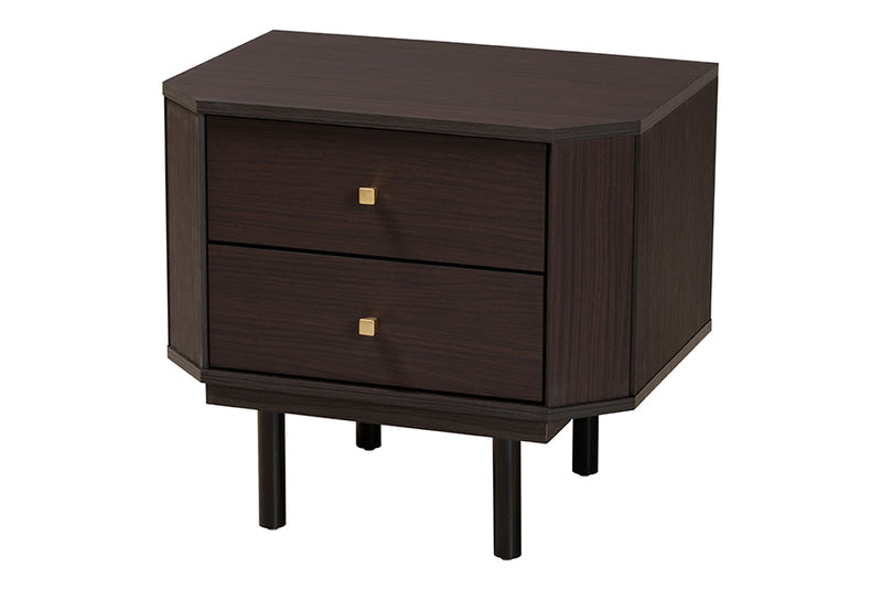 Regina Modern Transitional Two-Tone Black and Espresso Brown Finished Wood 2-Drawer End Table