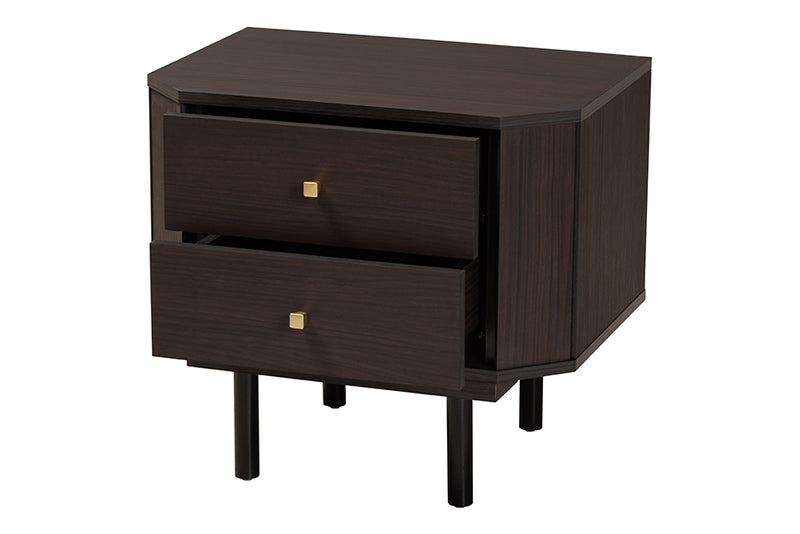 Regina Modern Transitional Two-Tone Black and Espresso Brown Finished Wood 2-Drawer End Table