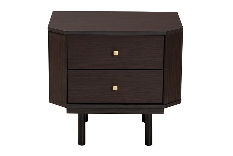 Regina Modern Transitional Two-Tone Black and Espresso Brown Finished Wood 2-Drawer End Table