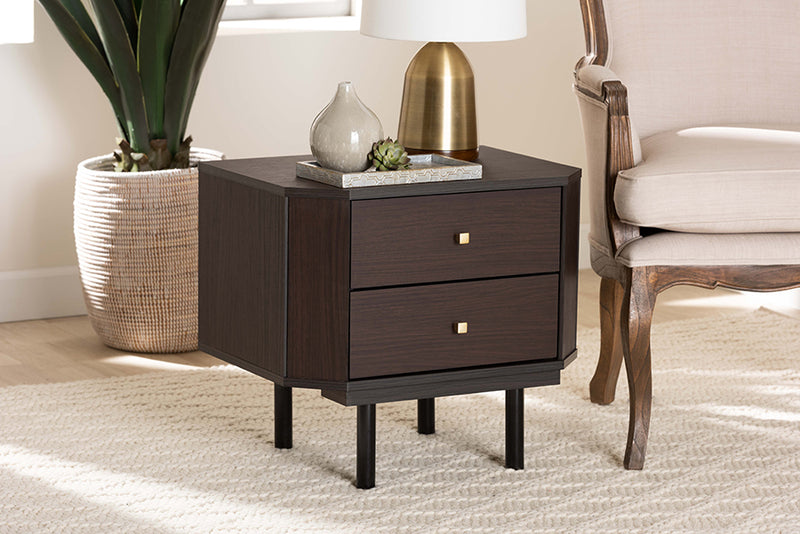 Regina Modern Transitional Two-Tone Black and Espresso Brown Finished Wood 2-Drawer End Table