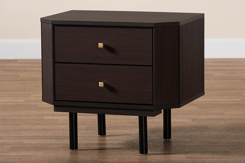 Regina Modern Transitional Two-Tone Black and Espresso Brown Finished Wood 2-Drawer End Table