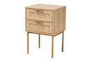 Maila Japandi Light Brown and Gold Metal 2-Drawer End Table Baxton