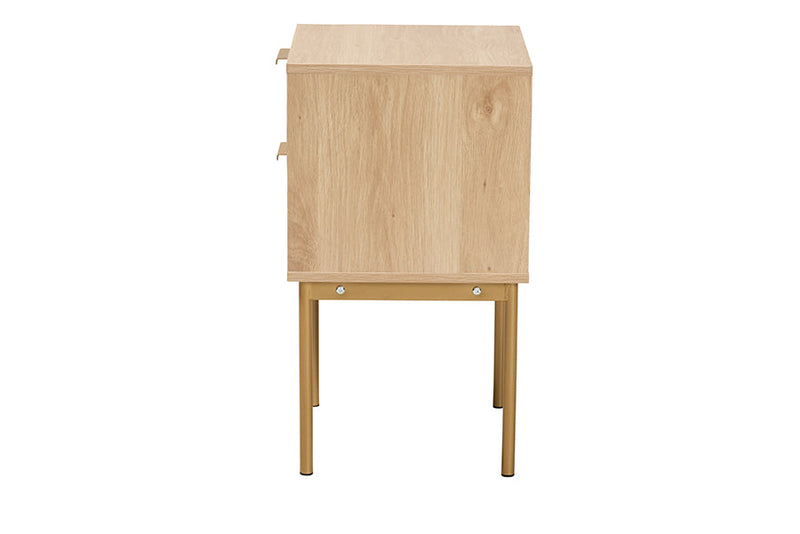 Maila Japandi Light Brown and Gold Metal 2-Drawer End Table Baxton